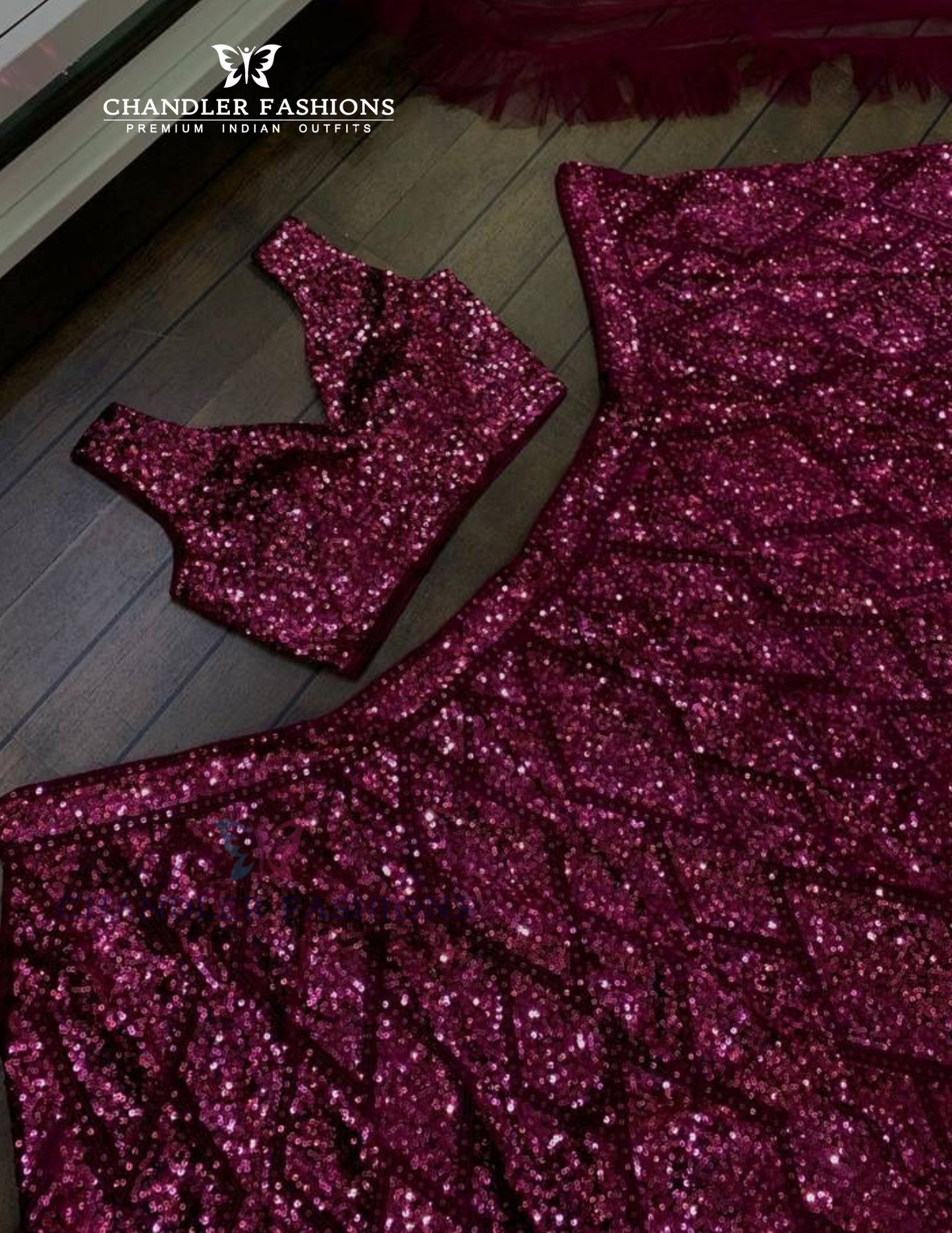 Wine Color Thread And Sequins Work Lehenga In Mesa