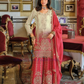 Elegant Red Color Chinon With Digital Print And Embroidery Work Palazzo Suits For Women