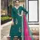 Alluring Green Color Viscose Roman Silk With Sequins Thread Work Kurti Suit For Women