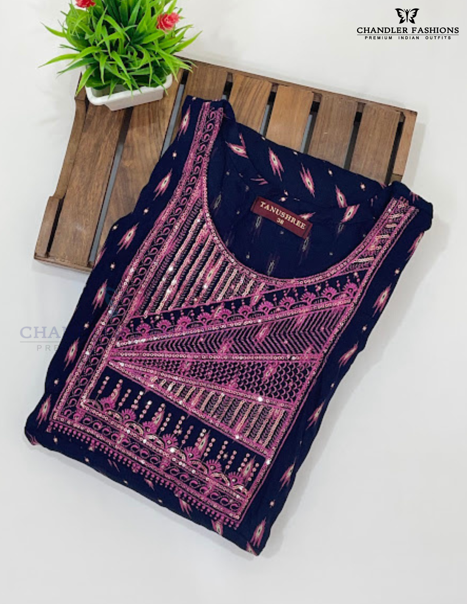 Dark Blue Color Embroidery And Sequins Work Kurti In Mesa