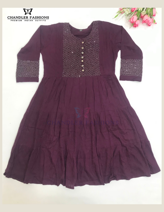 Elegant Purple Color Rayon With Stone Work Kurti For Girls