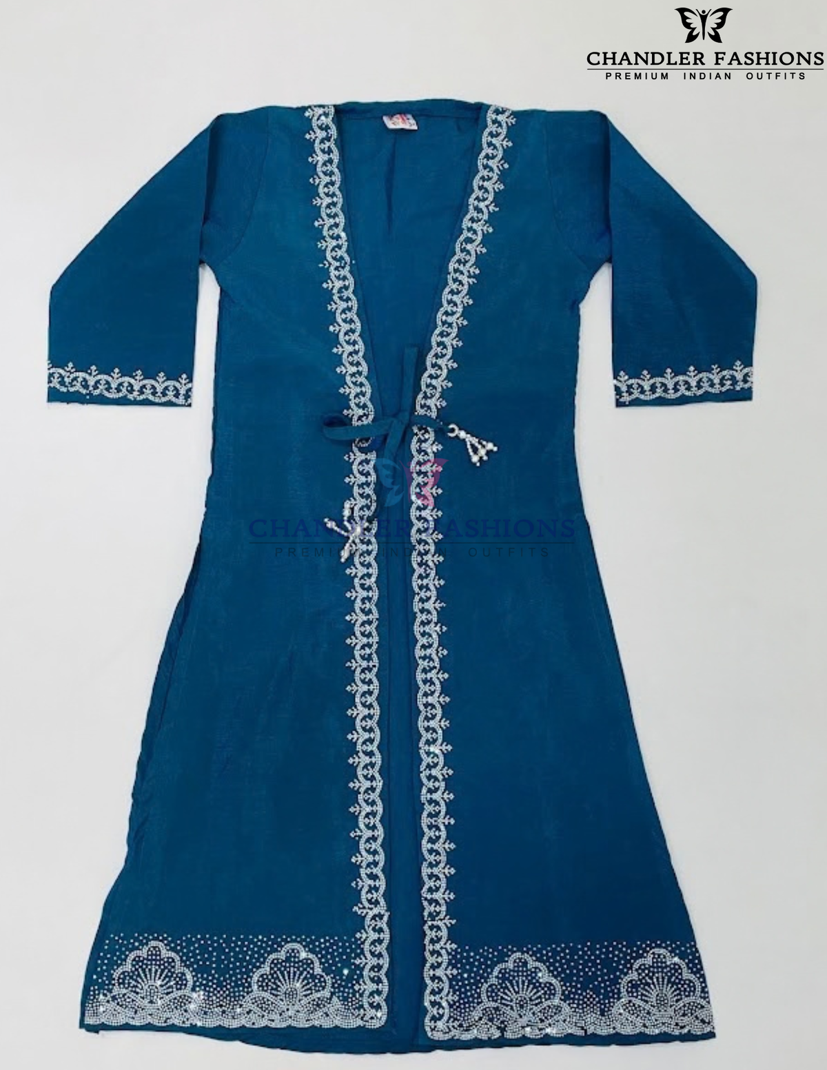Stunning Teal Blue Color Satin Silk Palazzo Suits With Embroidery And Sequins Work For Kids Girls In Mesa