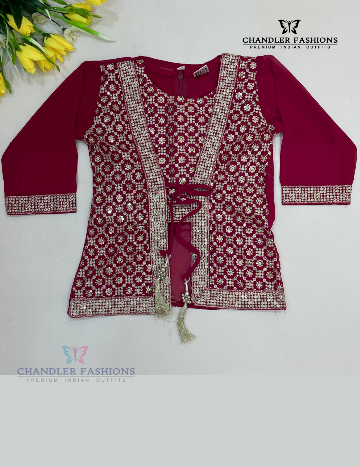 Dark Pink Color Georgette With Embroidery And Sequins Work In USA