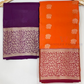 Orange Color Pure Kanchi Silk With Gold Zari Work Saree In USA