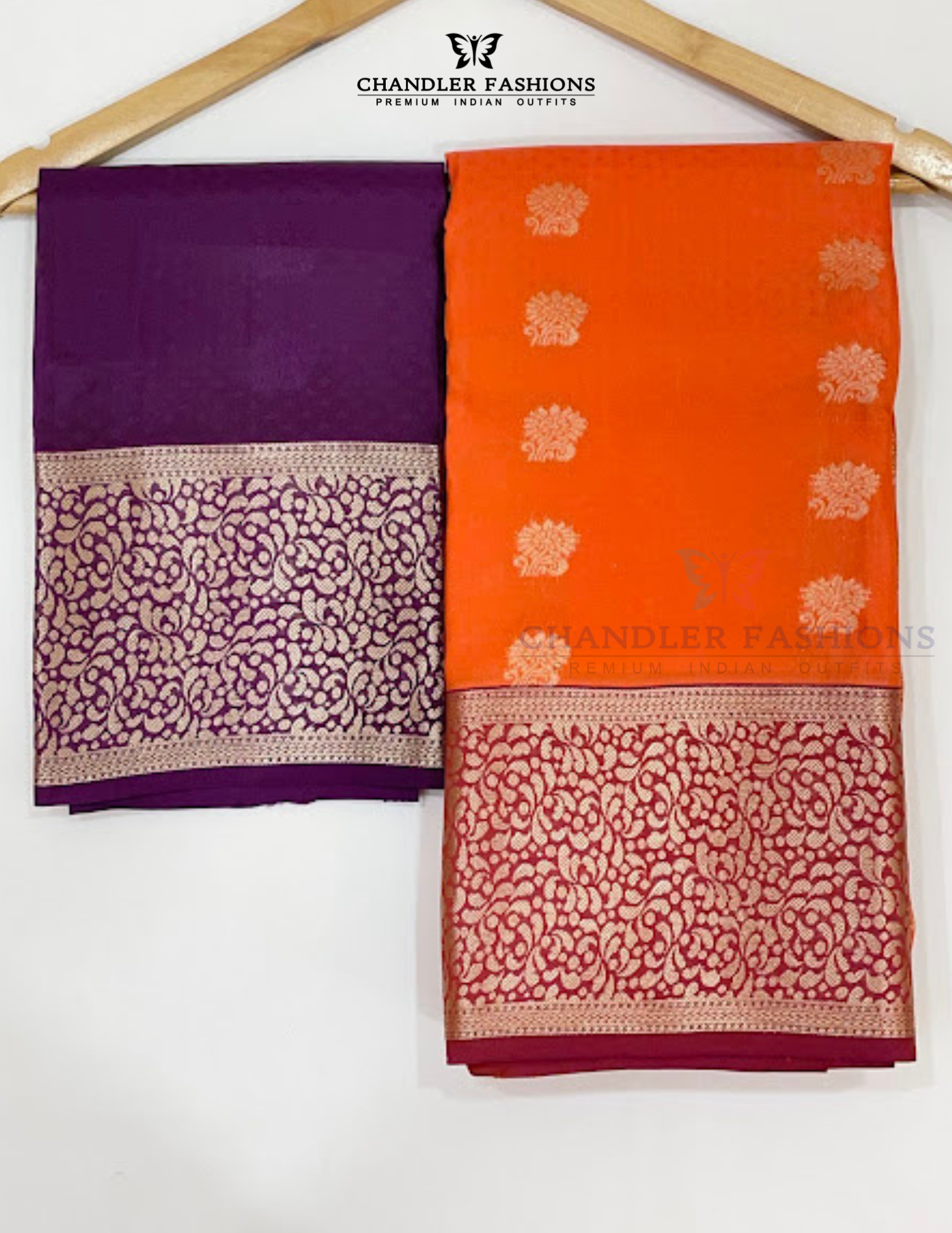 Orange Color Pure Kanchi Silk With Gold Zari Work Saree In USA