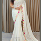 Elegant White Colored Faux Georgette With Designer Embroidery work Saree For Women