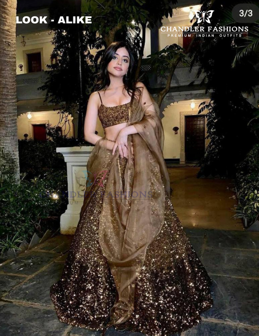 Beautiful Golden Color Sequins Work Lehenga For Women