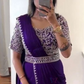 Exquisite Violet Color Chinon Ready To Wear Saree With Embroidery Work Belt Near Me