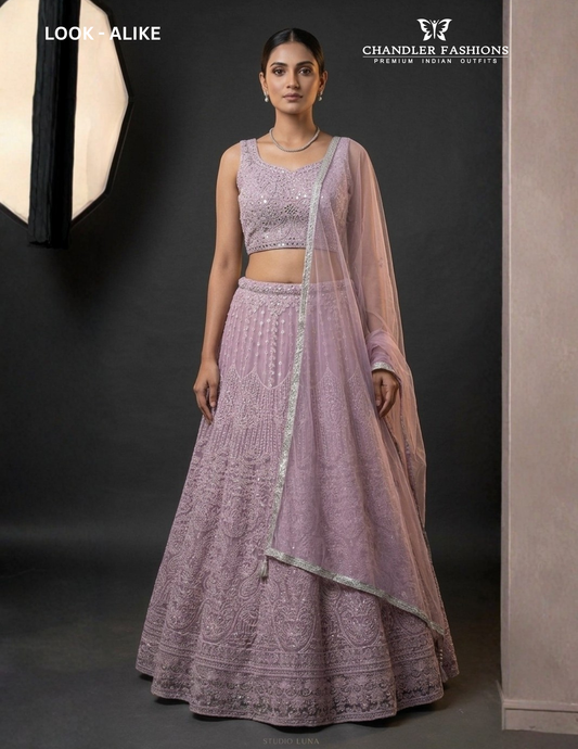 Elegant Pastel Pink Color Net With Embroidery Work Lehenga Choli For Women
