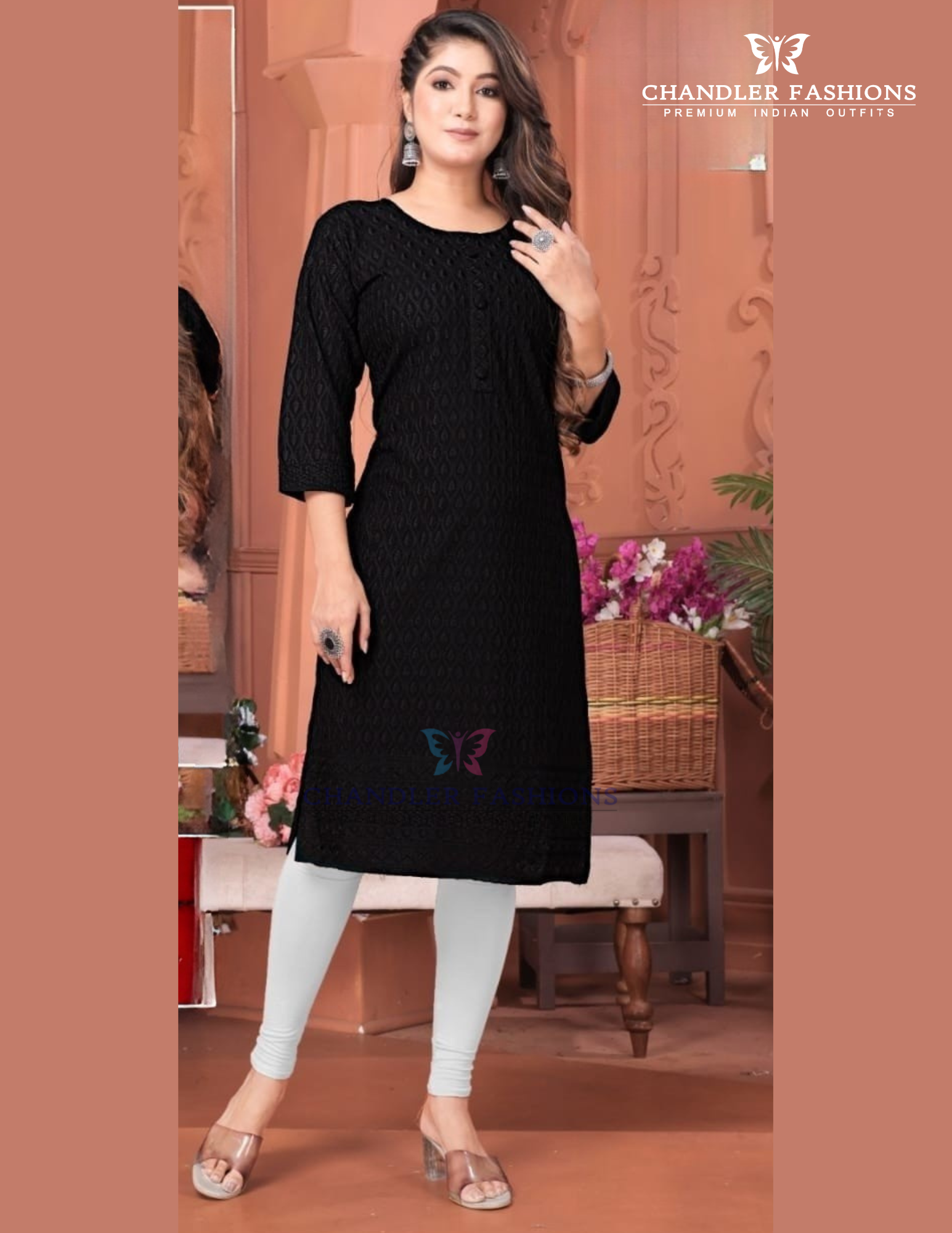 Wonderful Black Color Rayon With Chikankari Work Kurti For Women