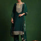 Beautiful Dark Green Color Cotton Silk With Embroidery Work Salwar Suits For Women
