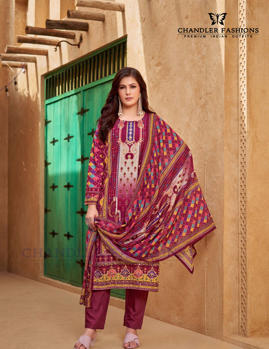 Alluring Maroon Color Muslin Digital Print Salwar Suits For Women
