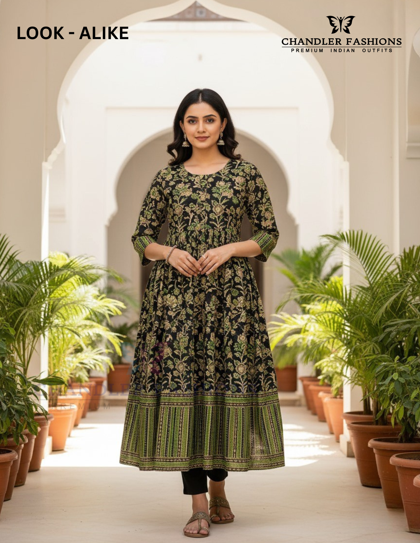 Attractive Black And Green Color Floral Pattern Kurti For Women