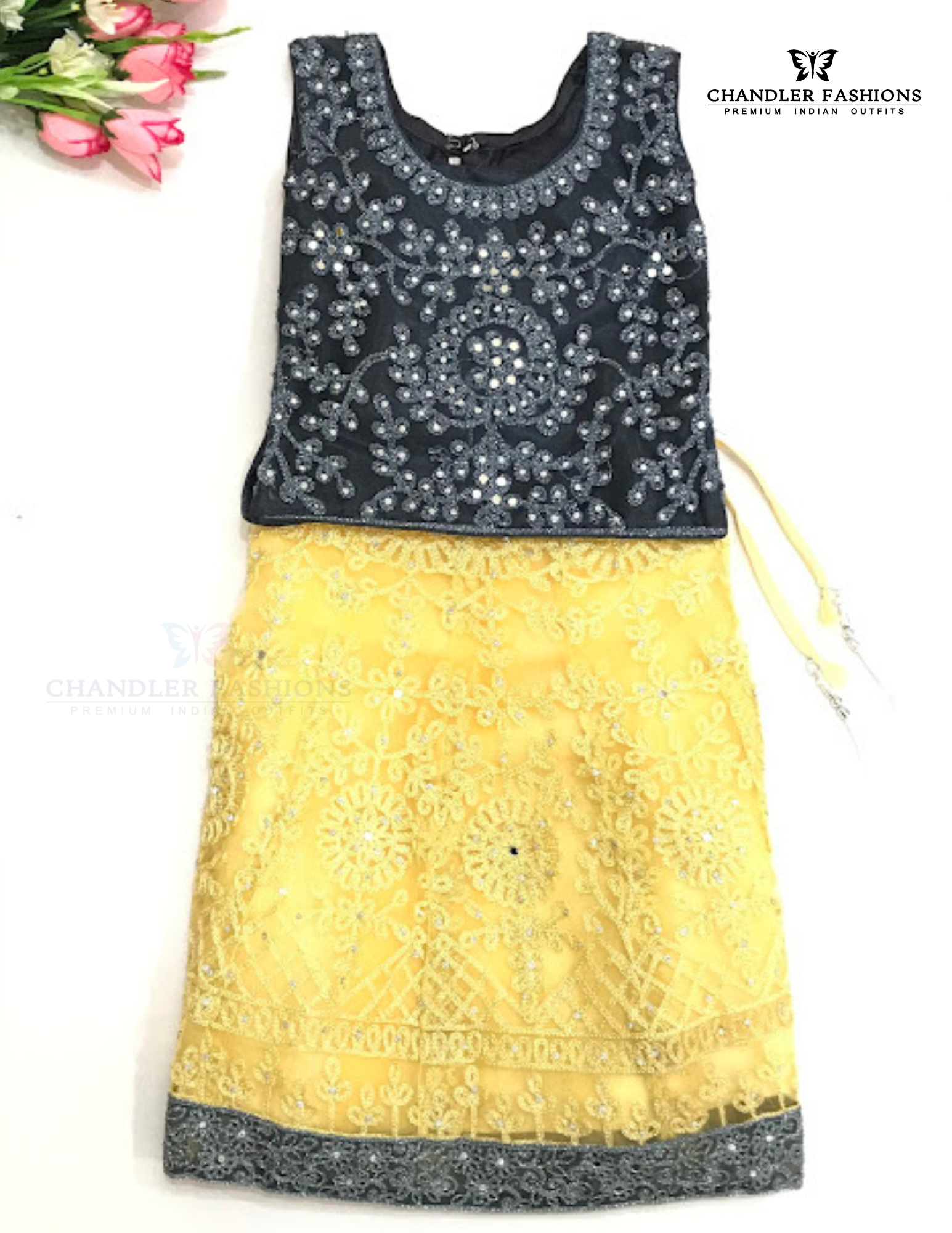 Gray And yellow Colored Choli Set In Suncity