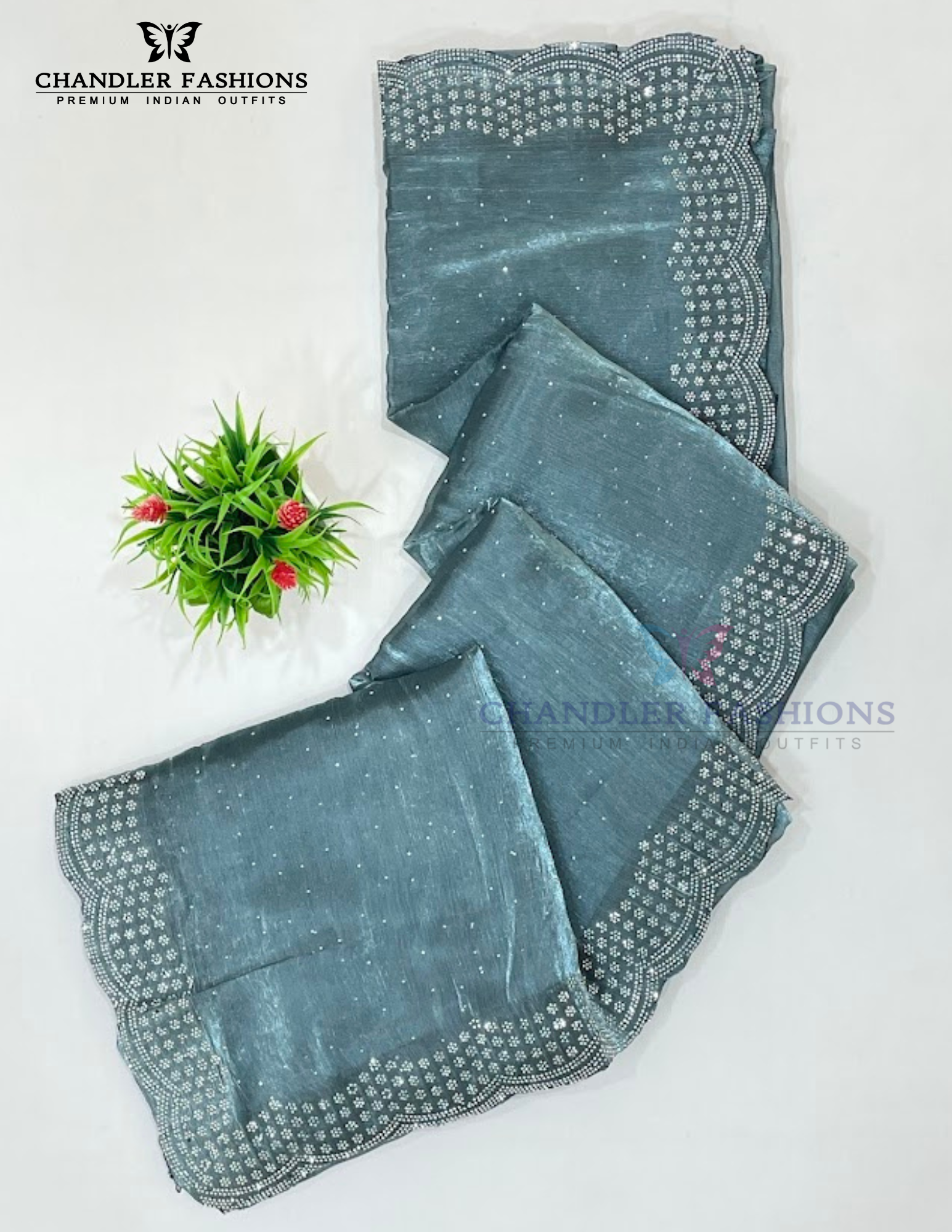 Gray Color Soft Space Silk Saree With Stone Work In USA