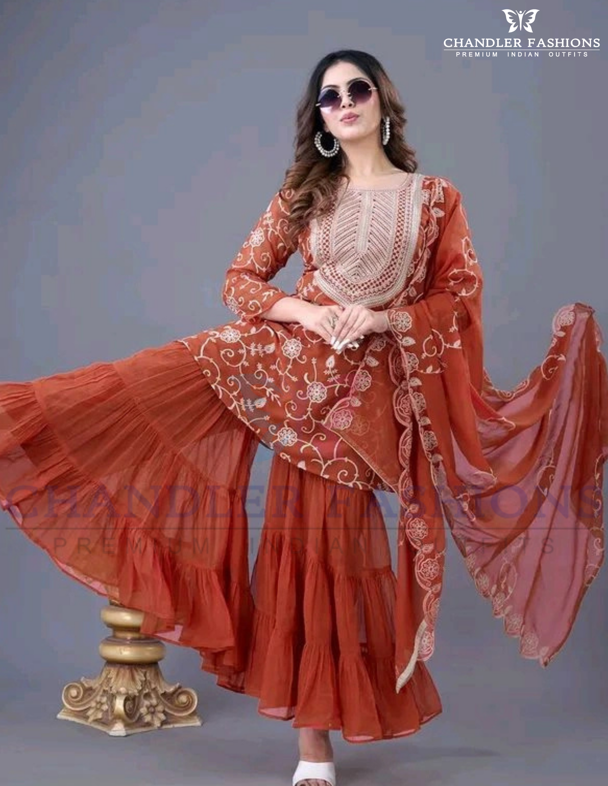 Attractive Light Brown Color Sharara Suits For Women in Suncity