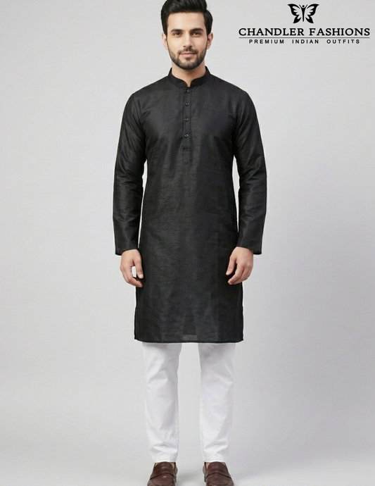 Gorgeous Black Color Men's Kurta With Pajama Pant