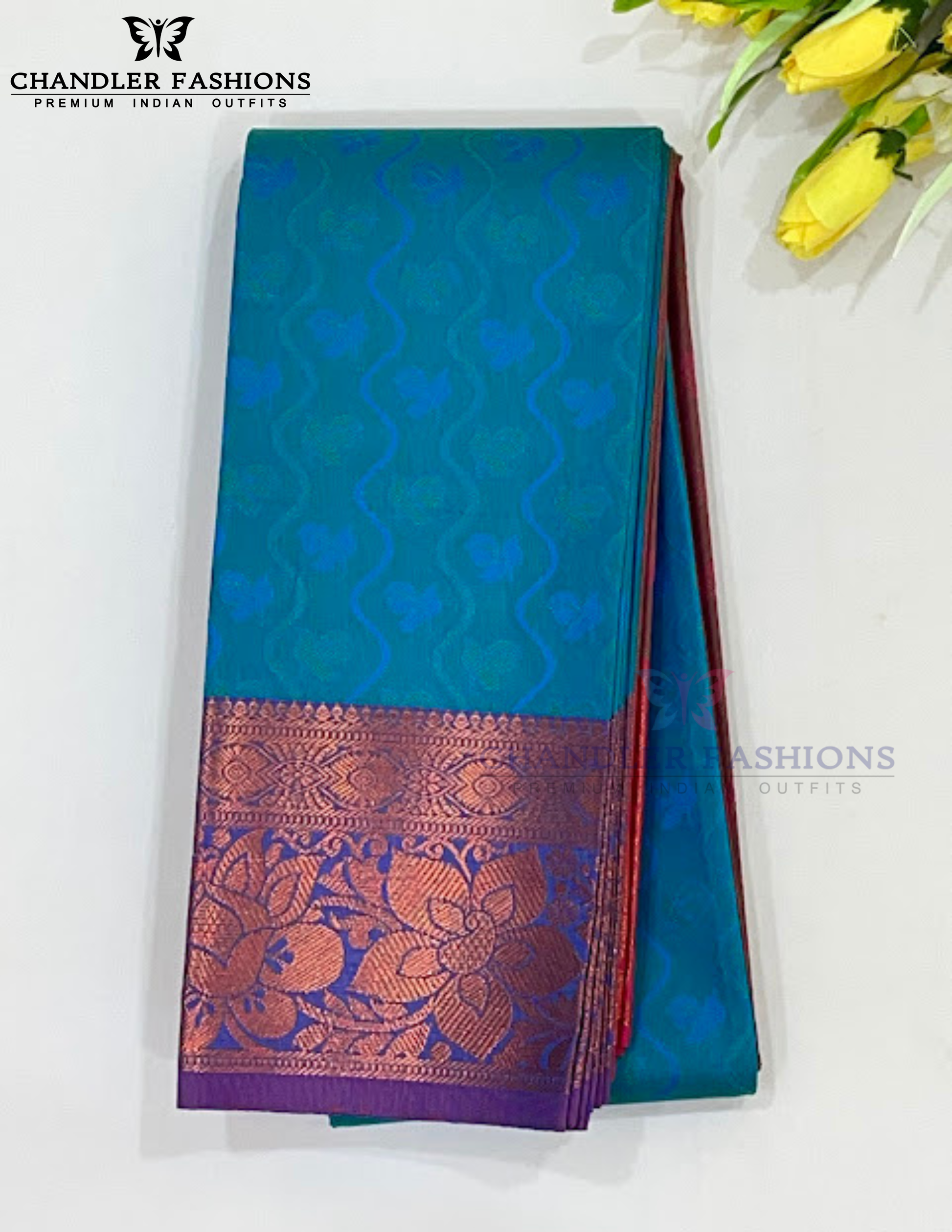 Wonderful Bluish Green Color Art Silk Saree With Zari Work For Women