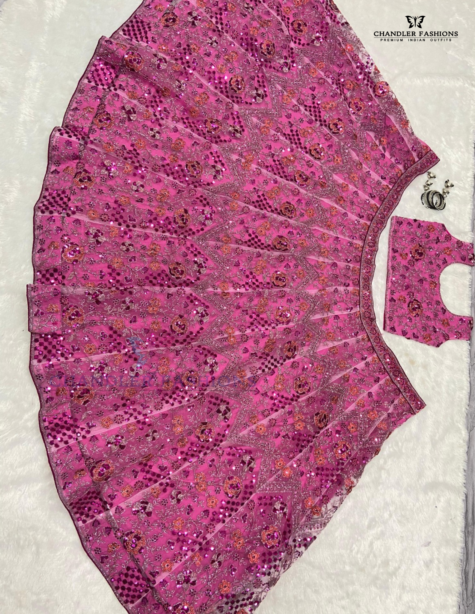 Pink Color Embroidery And  Sequins Work Lehenga In USA