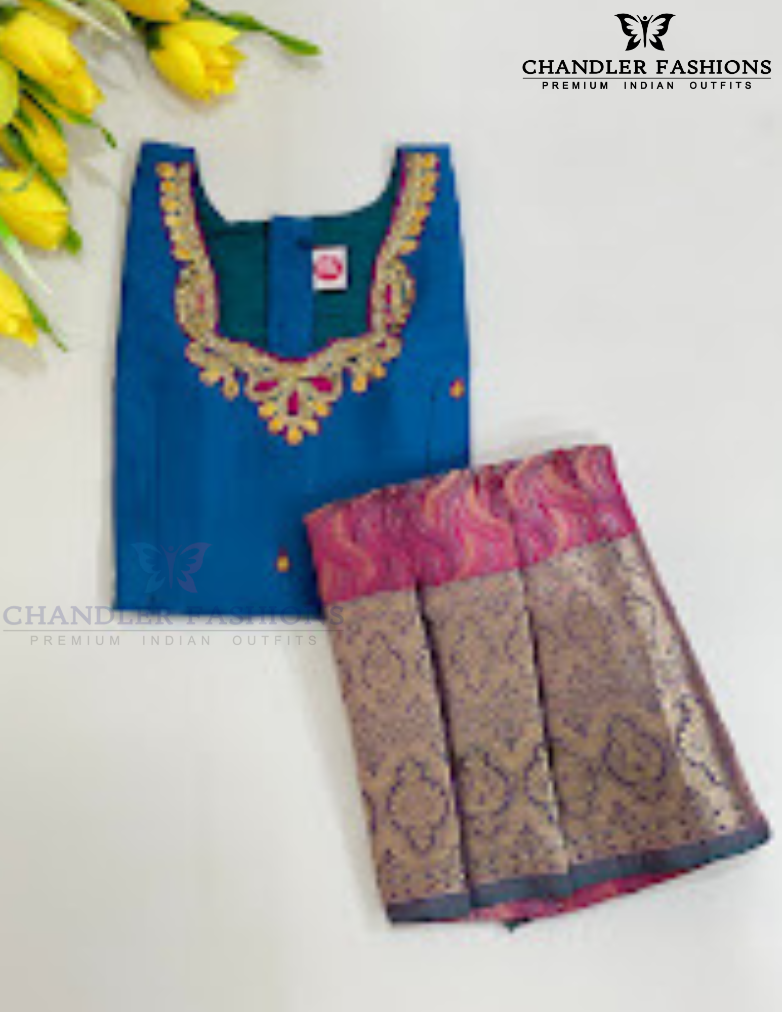 Pretty Teal Blue And Pink Color Silk Langa Sets With Stone Work Near Me