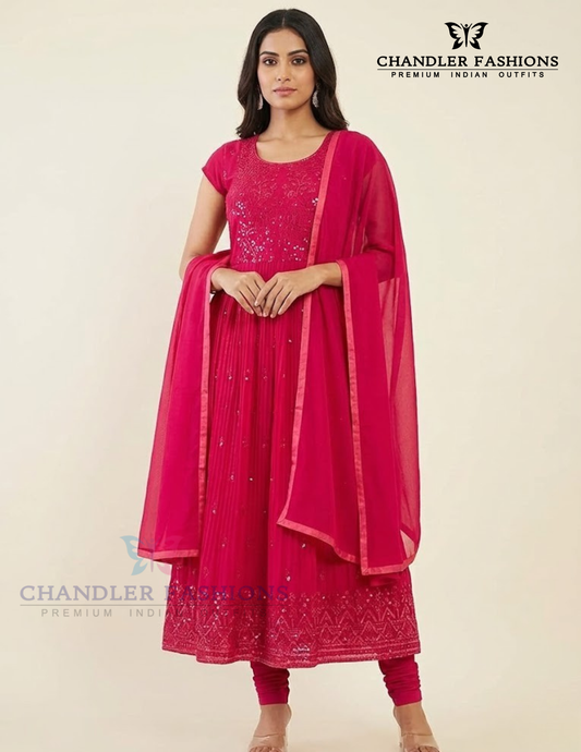 Gorgeous Full Stitched Anarkali Full Work Suit With Plain Duppatta