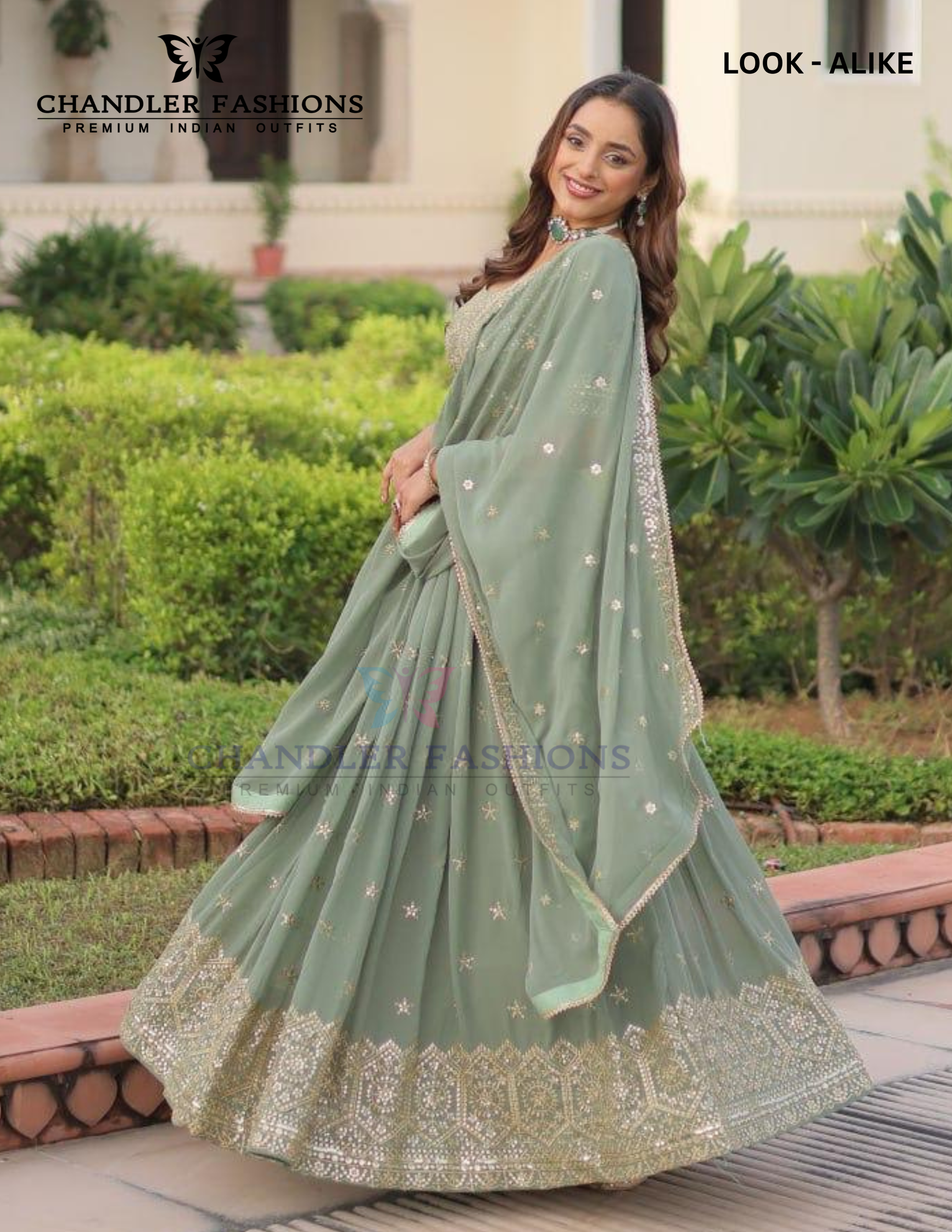 Faux Georgette With Embroidery And Sequins Work In Suncity