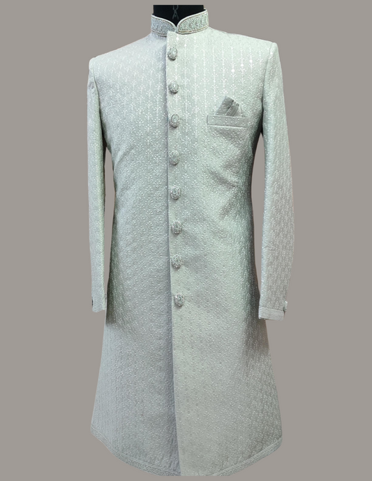 Fantastic Light Green Color Embroidery Work Sherwani Suit For Men