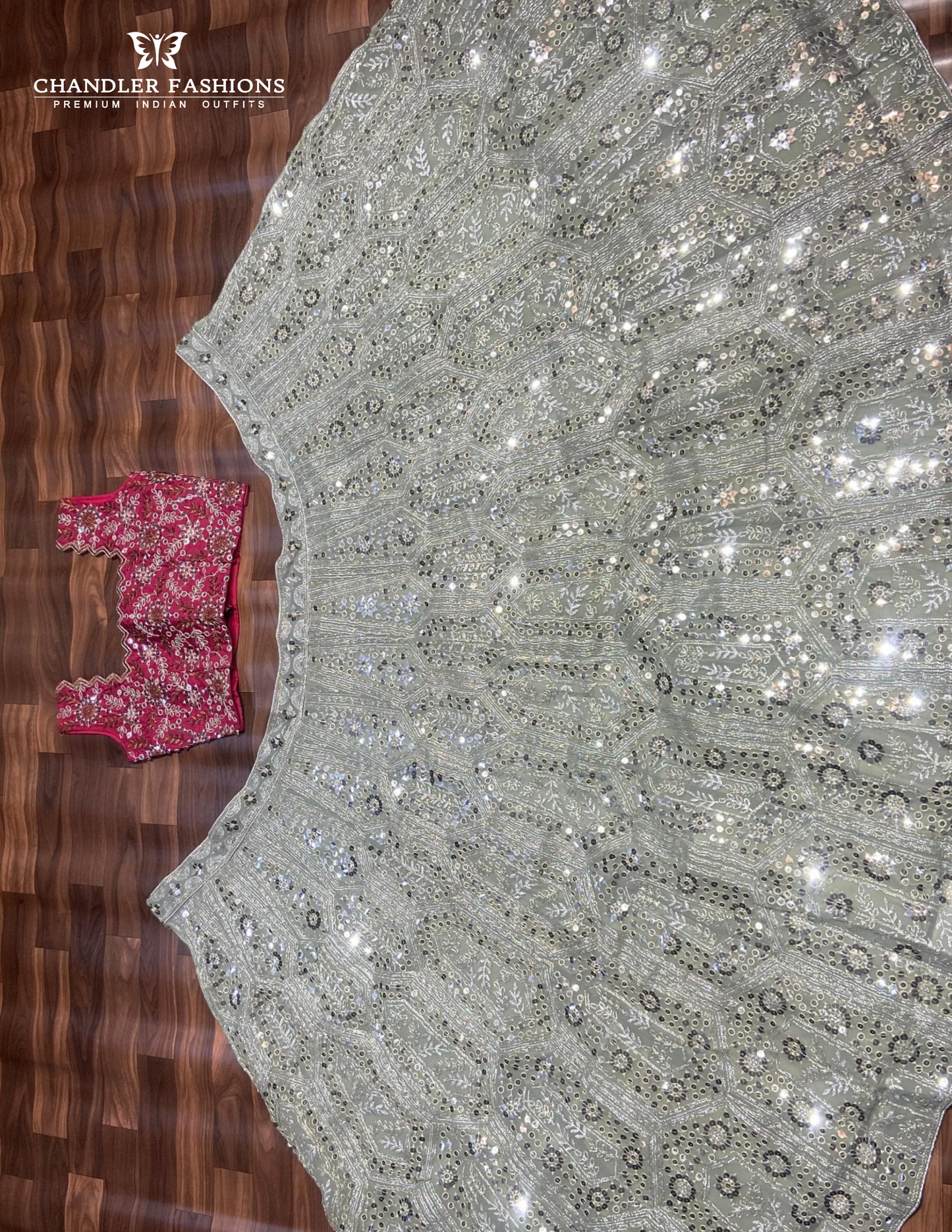 Beautiful Pink And Grey Color Georgette Lehenga With Embroidery Work In Chandler