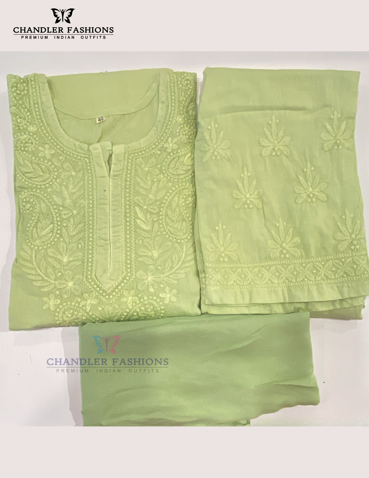 Charming Lime Green Color Cotton With Chikankari Work Palazzo Suits For Women