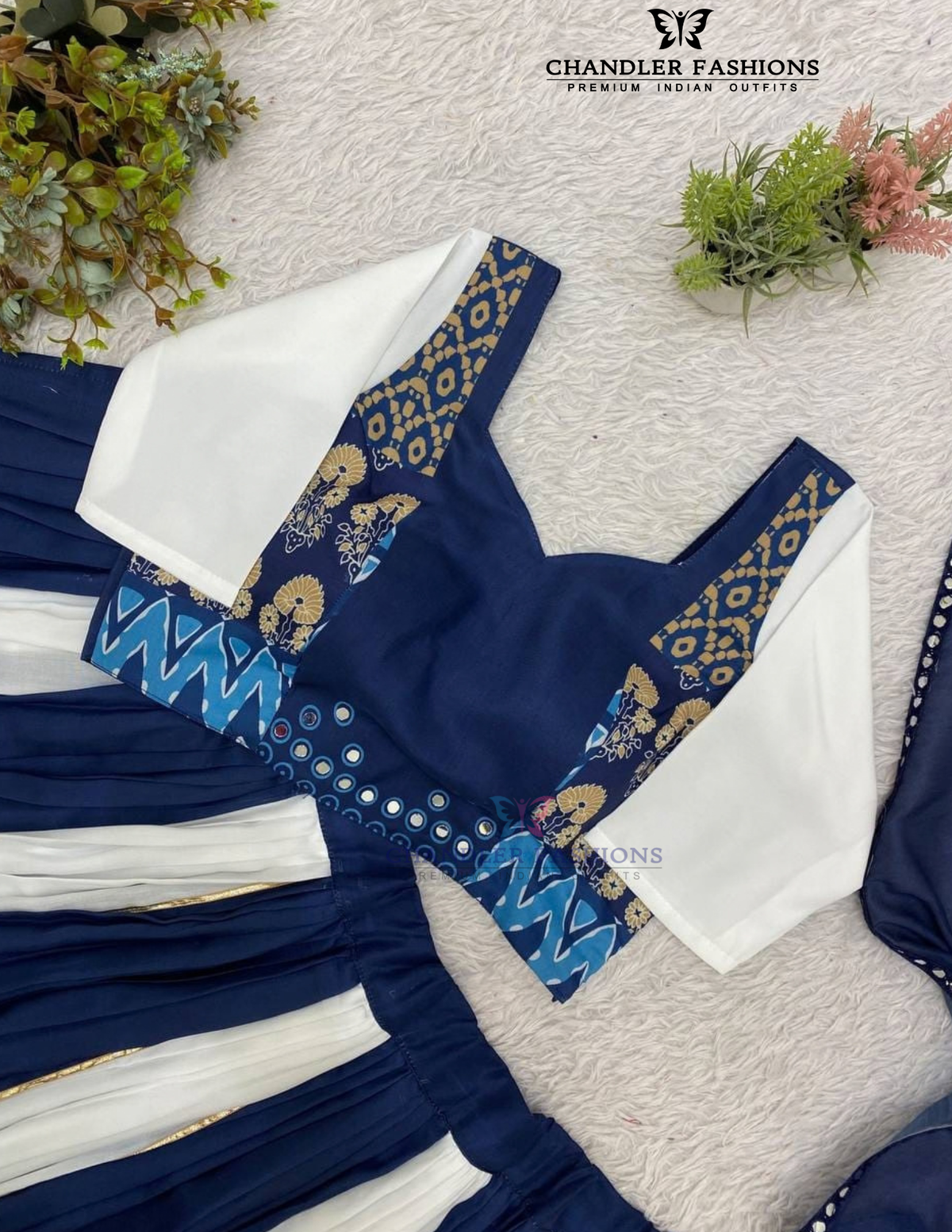 Exquisite Blue And White Color Rayon Chaniya Choli In Surprise