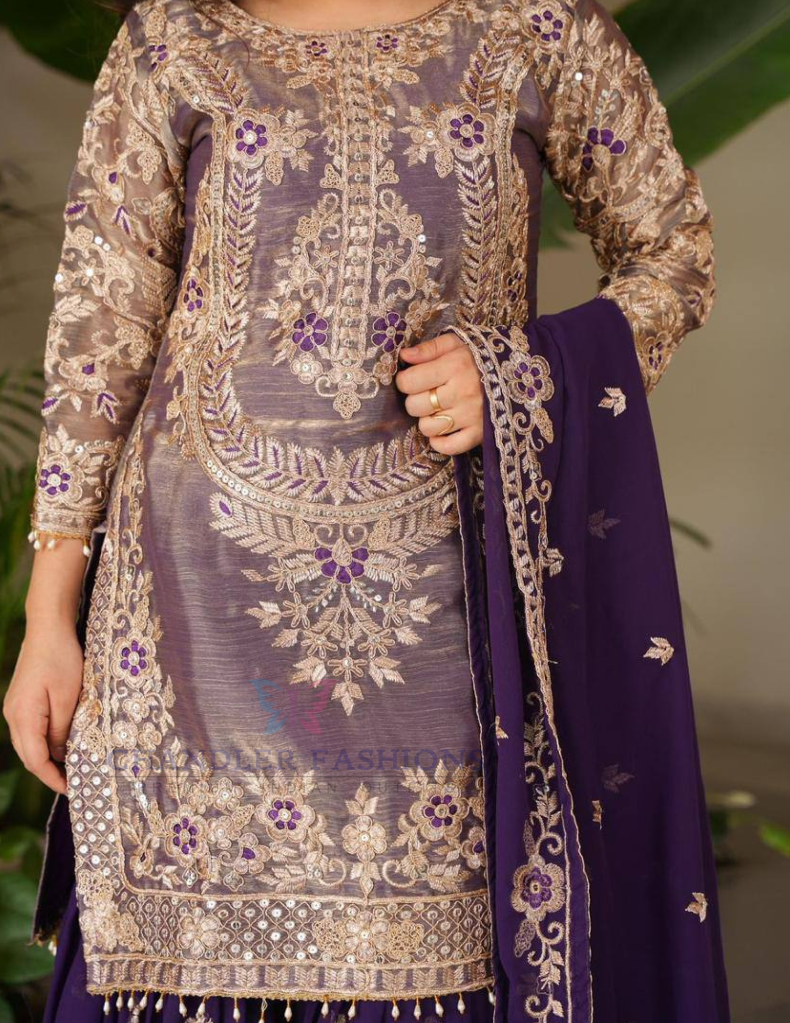 Purple Color Crazy Silk Embroidery Sequins Work Palazzo Suits In Suncity