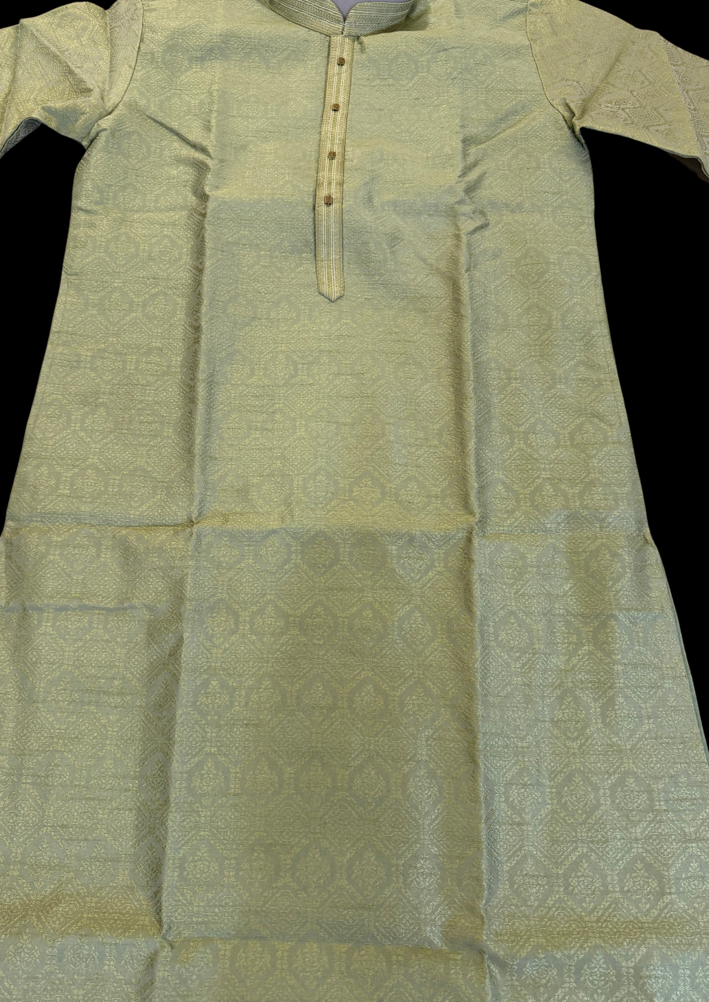 Alluring Pastel Green Color Art Silk Embroided Neck Kurta With Pajama Pant For Men Near Me