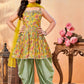 Beautiful Yellow Color Floral Sleeveless Kurti With Dhoti Pants For Girls