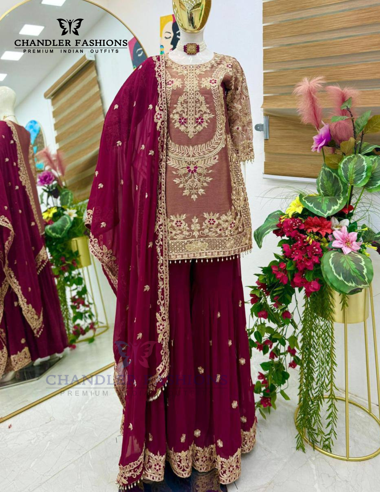 Maroon Color Crazy Silk Embroidery Sequins Work Palazzo Suits In Surprise