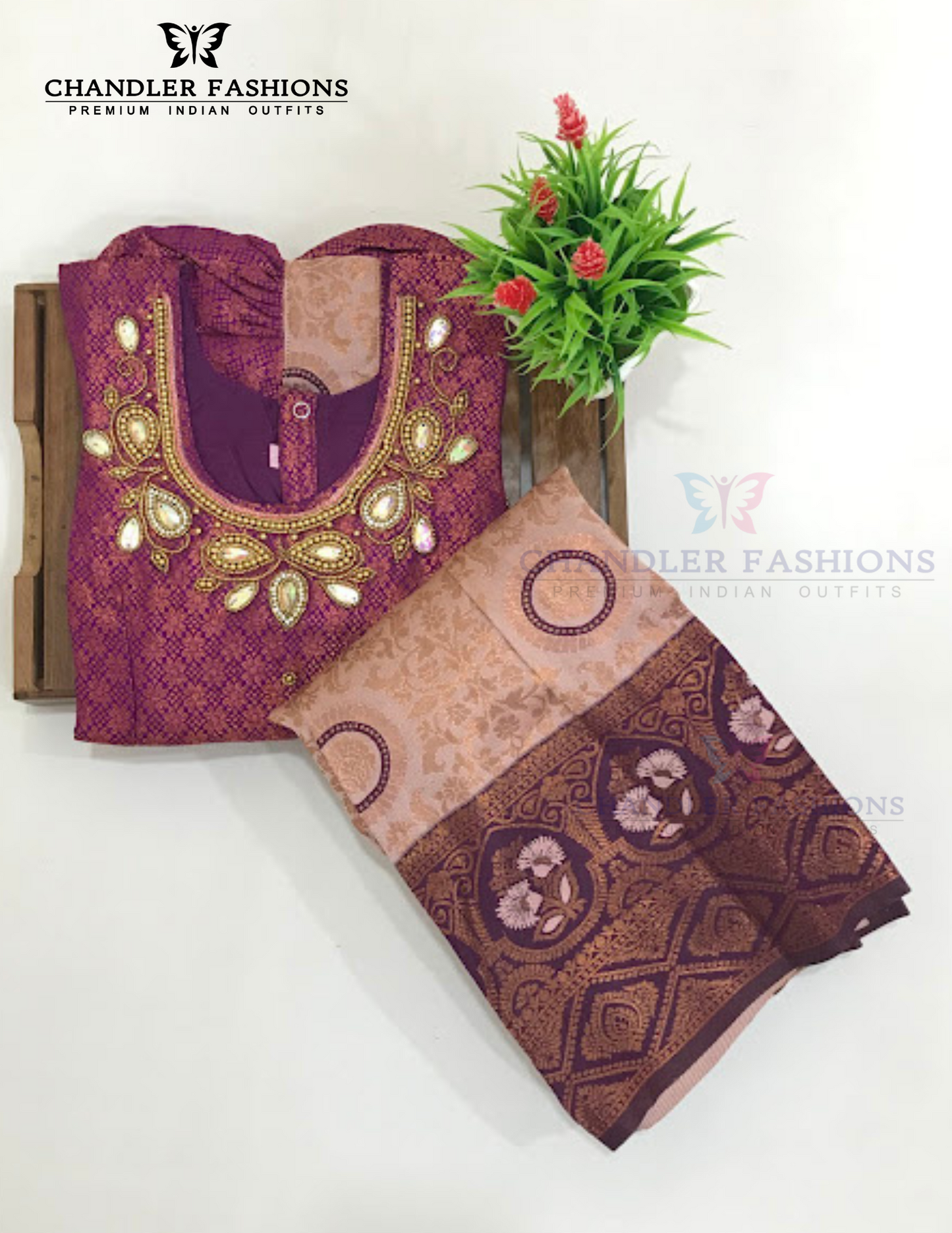 Pleasing Purple Colored Silk Langa Sets With Stone Work Near Me