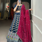 Appealing Teal Blue Color Designer Georgette Sequins Embroidered Lehenga Choli With Embroidery Work Dupatta For Women