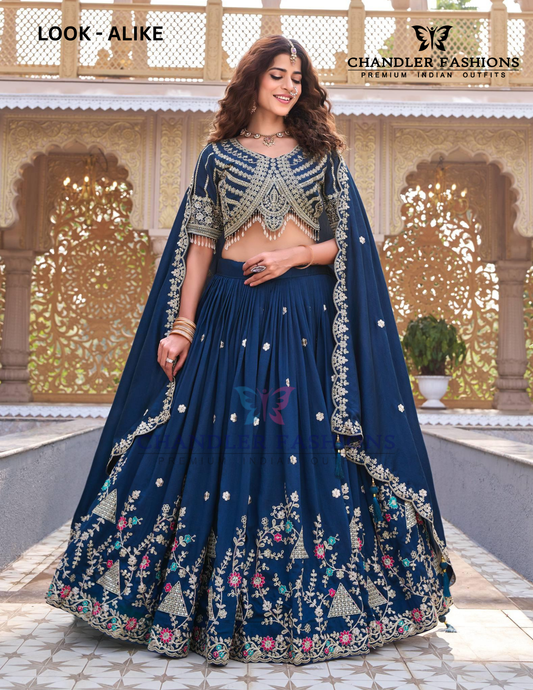 Stunning Blue Color Vichitra Silk With Heavy Cording Embroidery And Sequins Work Lehenga Choli With Dupatta