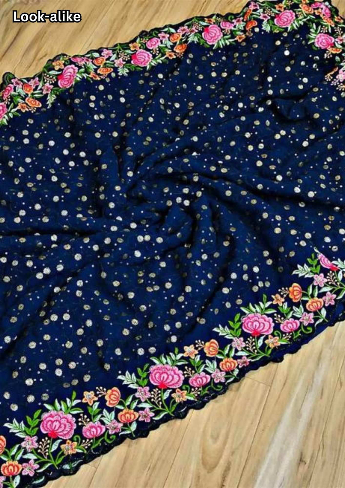 Gorgeous Dark Blue Colored Thread Embroidery Work Georgette Saree For Women Near Me