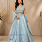 Pretty Light Blue Color Organza With Sequins And Embroidery Work Lehenga Choli For Women