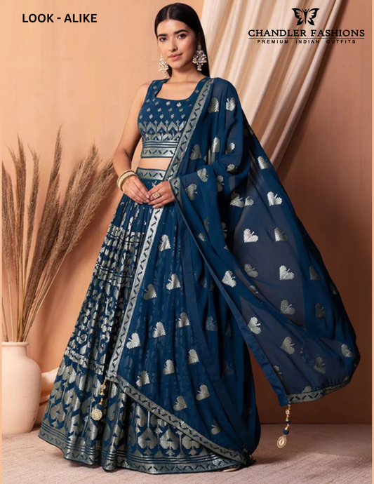 Amazing Blue Color Georgette With Printed Work Lehenga Choli For Women