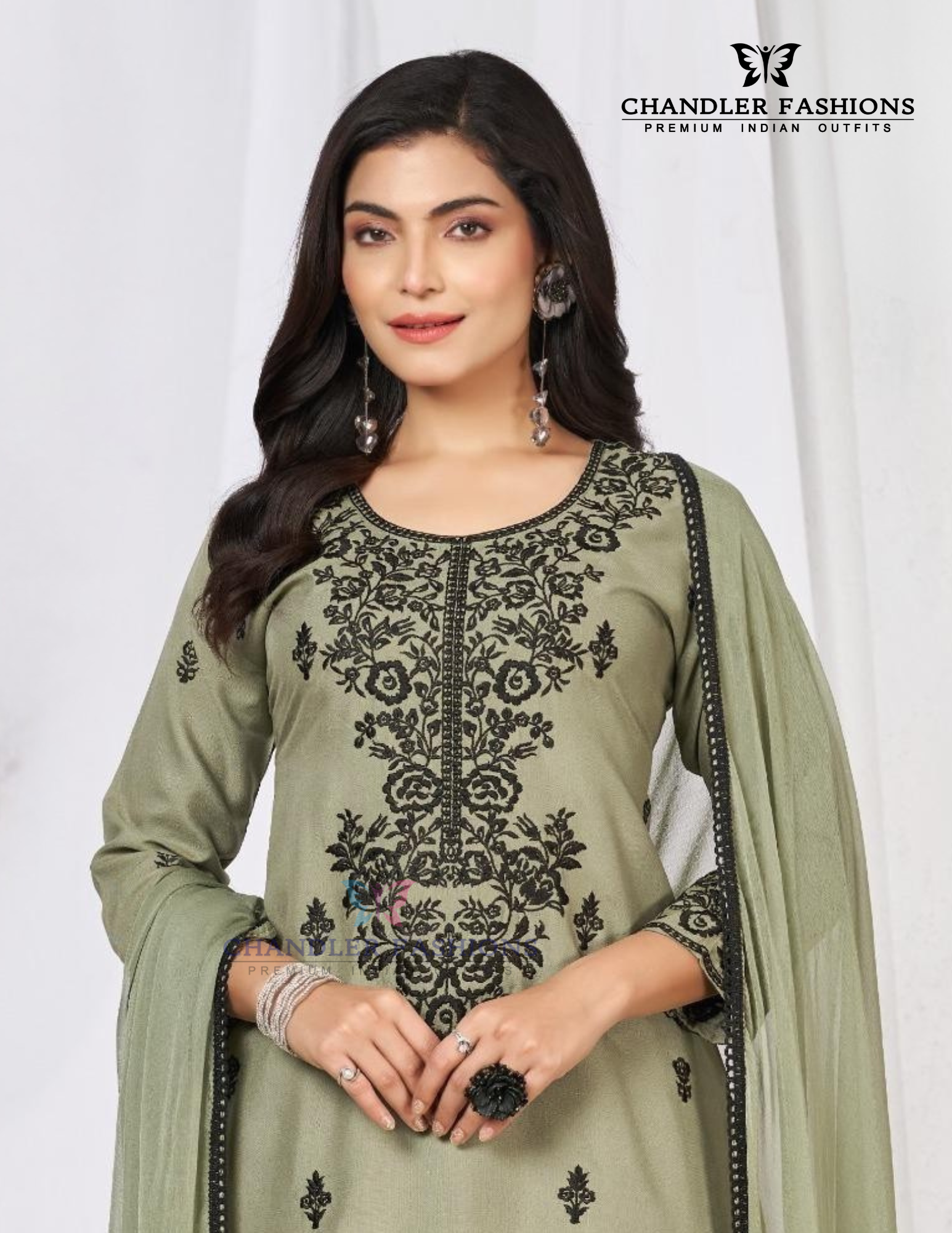 Olive Green Color Rayon With Thread Work Palazzo Suits Near Me