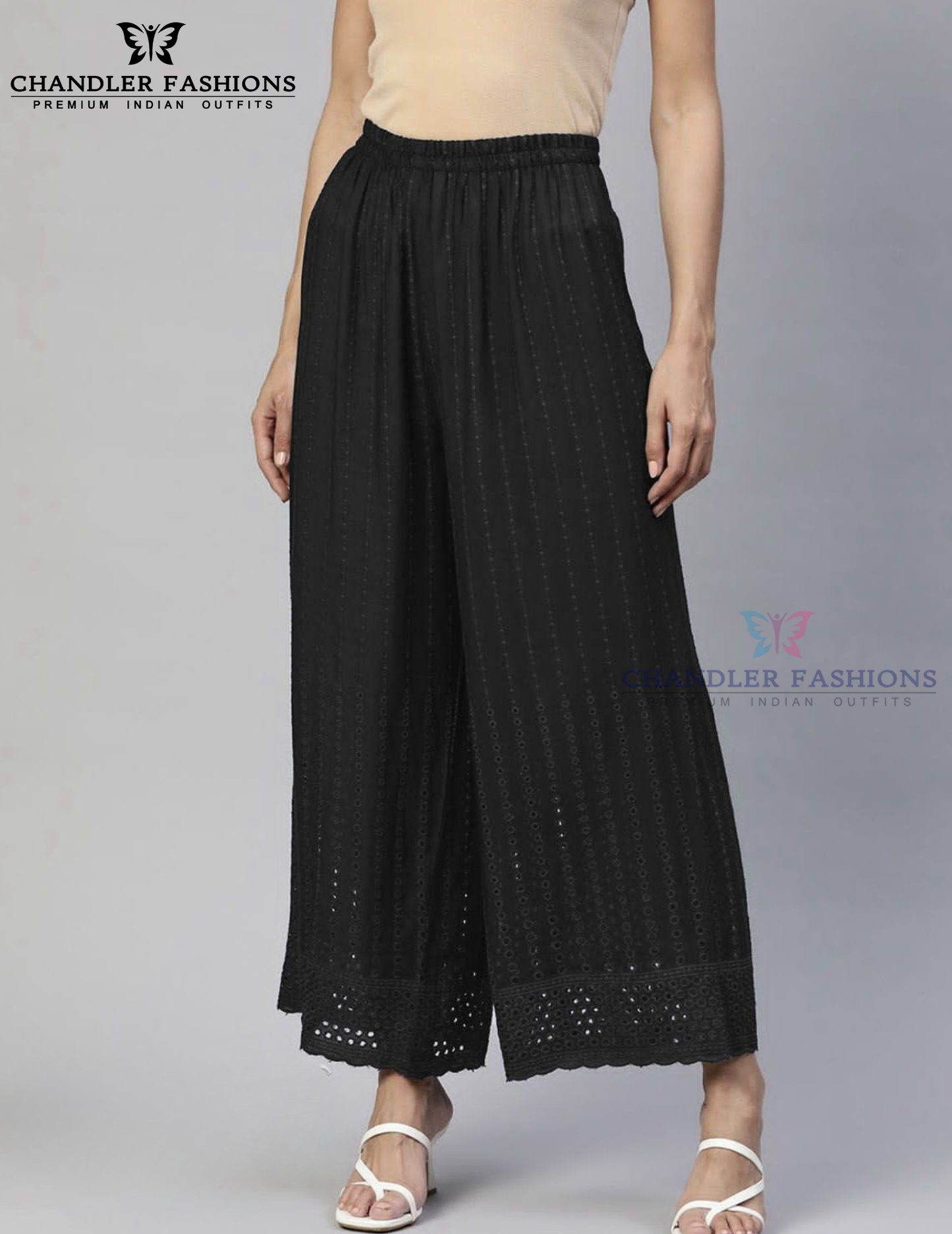 Splendid Black Color Rayon With Chikankari Work Palazzo Pant For Women