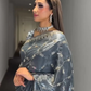 Gray Colored Organza Party Wear Sequins Saree With Embroidery And Zari Work Near Me