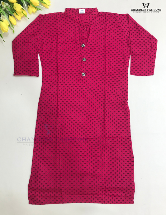 Wonderful Pink Color Cotton With Printed Work Kurti For Girls