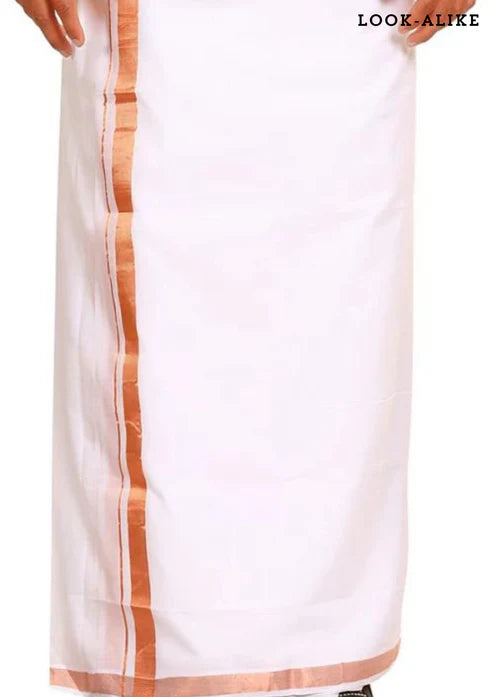 White Color Cotton Copper Border Dhoti Set For Men In Chandler