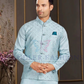 Beautiful Light Blue Color Silk Kurta With Silk Pajama And Jacket Set For Men