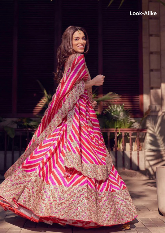 Charming Pink Color Digital Print Embroidered Silk Wedding Lehenga Choli