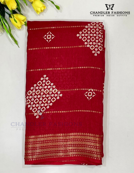 Wonderful Red Color Chiffon Silk Saree For Women