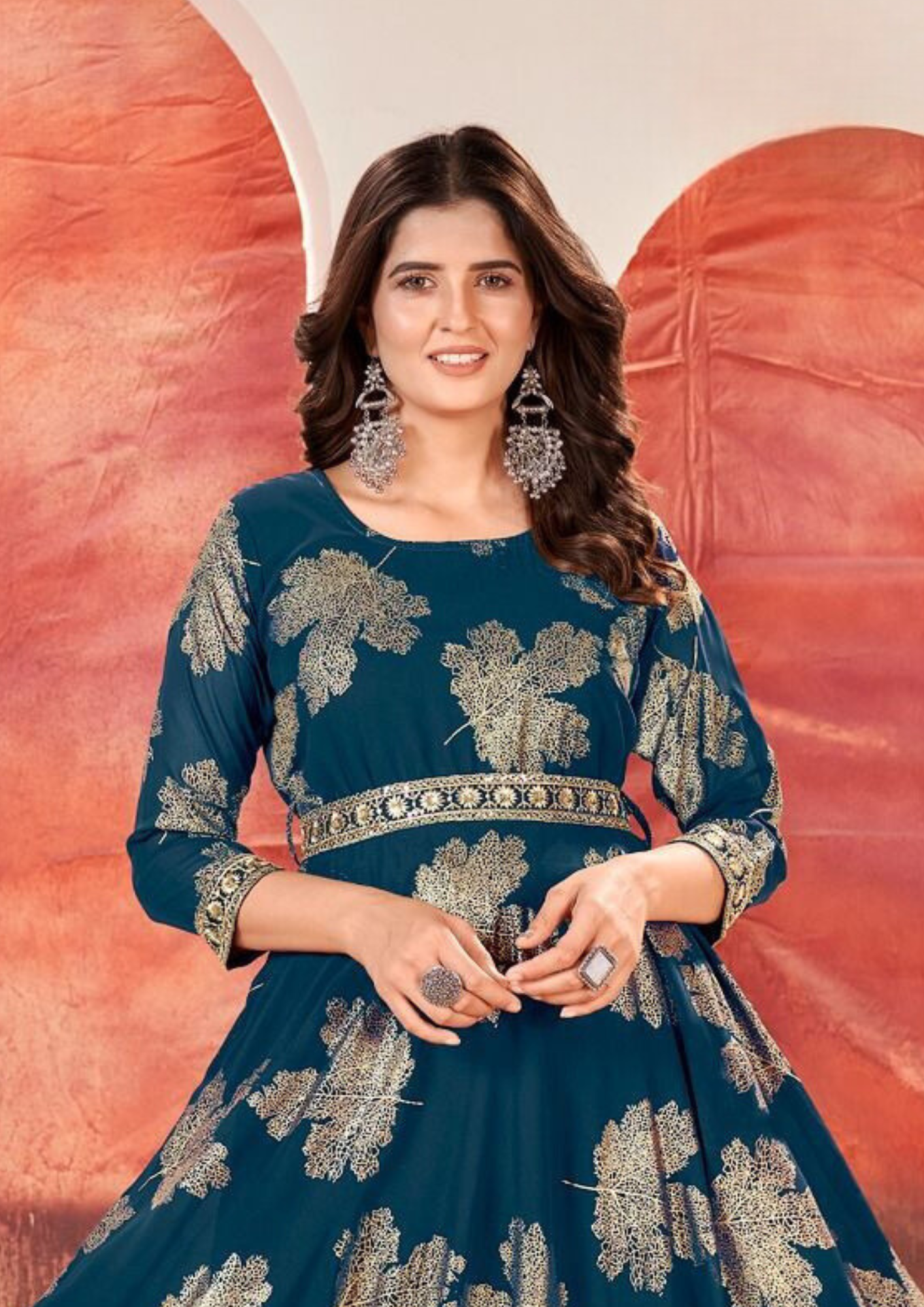 Charming Teal Blue Color Faux Georgette Kurti Near Me