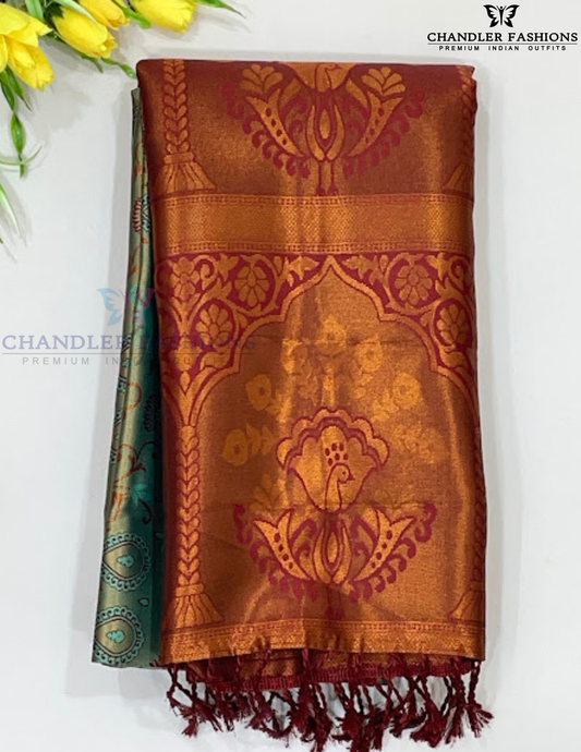 Gorgeous Rama Green Color Silk Saree And Self Design For Women